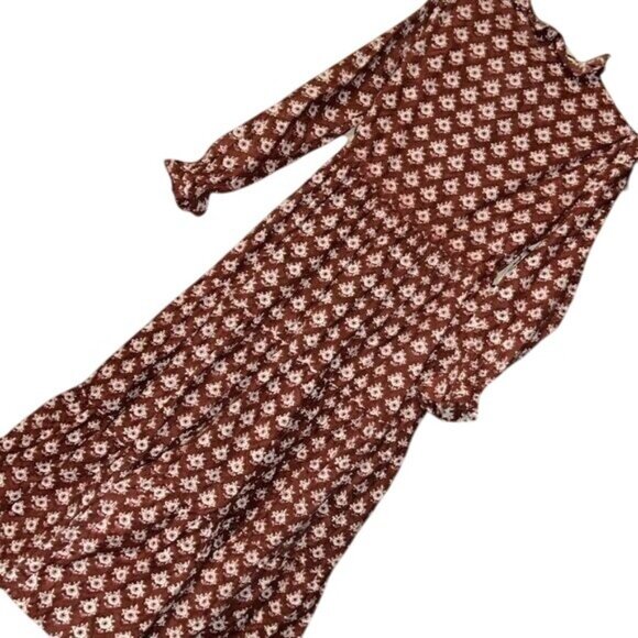 Daydress Block Printed Long-Sleeve Floral Print Dress Rope Tie Button Cottage Co - Picture 9 of 9